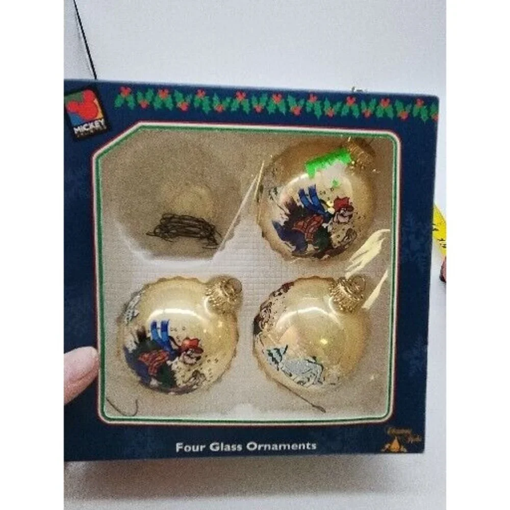 Disney Mickey Unlimited Goofy Donald Duck Christmas Krebs 3 Glass Ornaments USA